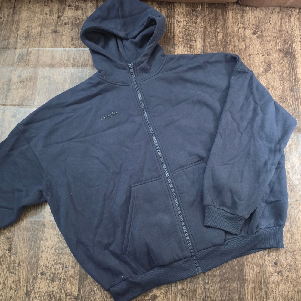 COMFRT Zip Up Cloud Hoodie L Navy Blue Oversized Heavyweight Fleece AX2508324